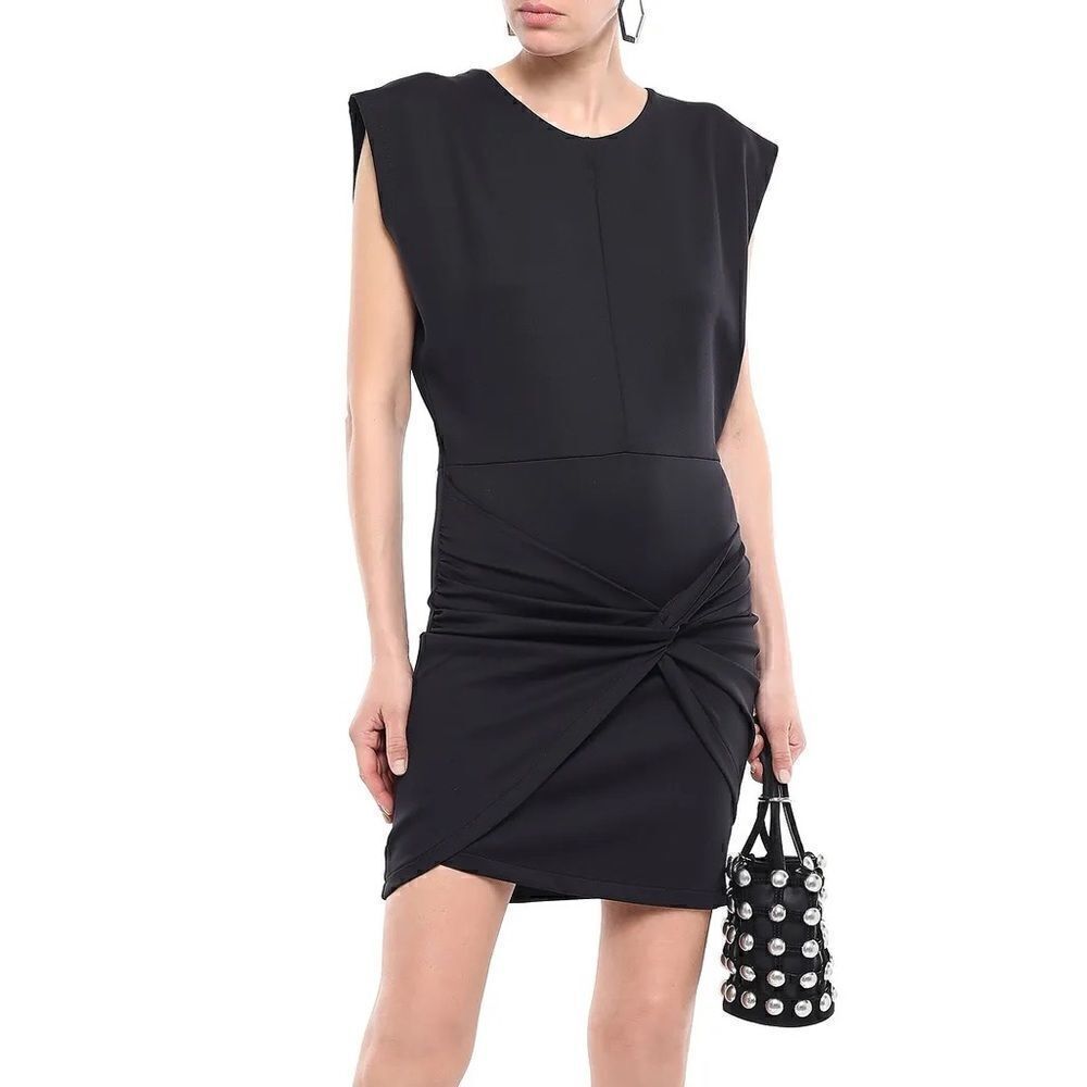 IRO Pearls Twist-Front Ponte Knot Mini Cap Sleeve Bodycon Dress